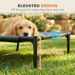 PawHut Outdoor Dog Bed with Removable Canopy, Portable Raised Dog Bed for Camping, Garden & Beach, Water-Resistant UV-Protection Mesh Pet Cot Sun Lounger, for XL Pets, 122 x 92 x 108 cm, Grey