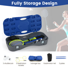 All-In-One Portable Badminton Net Set with Storage Base-Blue