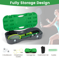 All-In-One Portable Badminton Net Set with Storage Base-Green