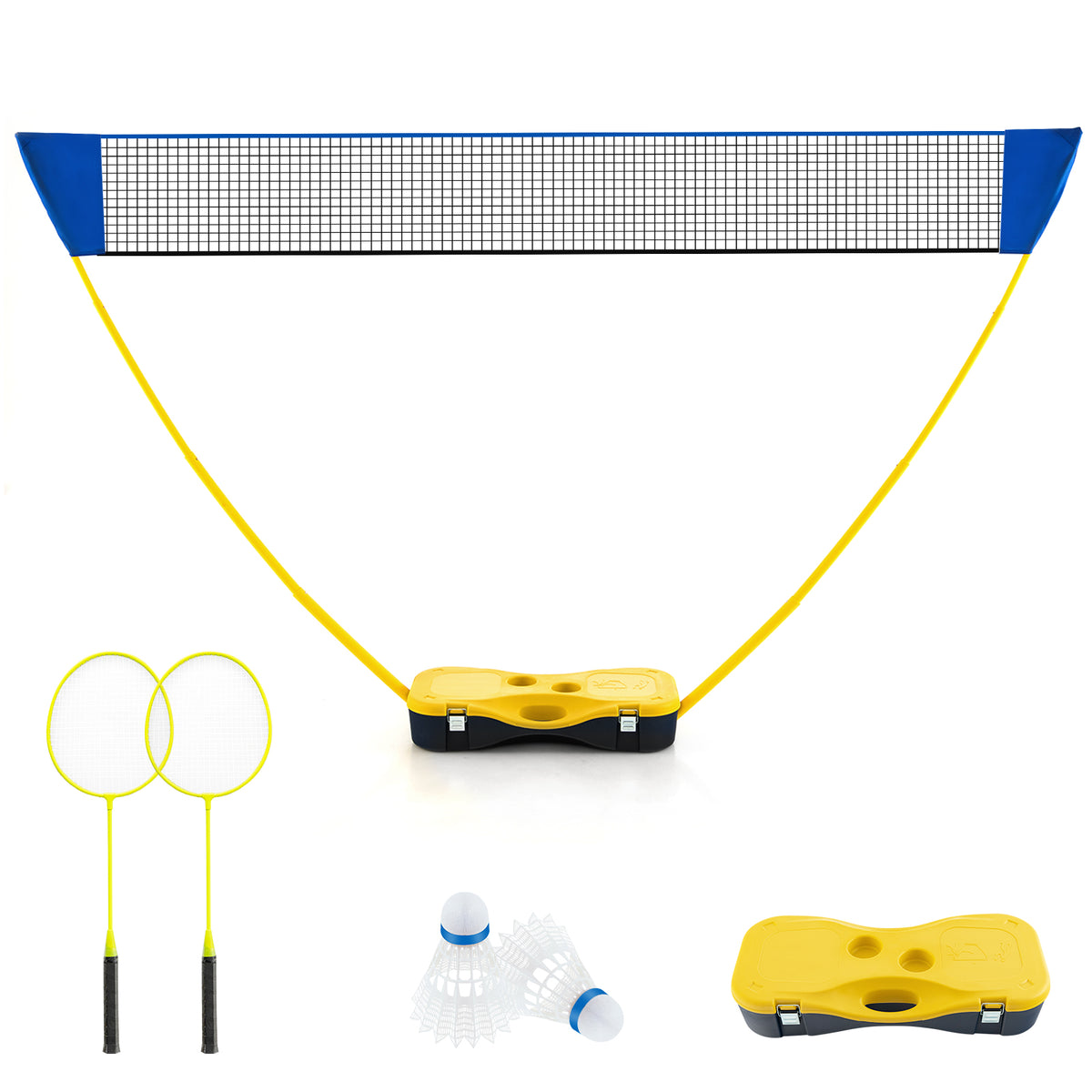 All-In-One Portable Badminton Net Set with Storage Base-Yellow