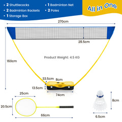 All-In-One Portable Badminton Net Set with Storage Base-Yellow