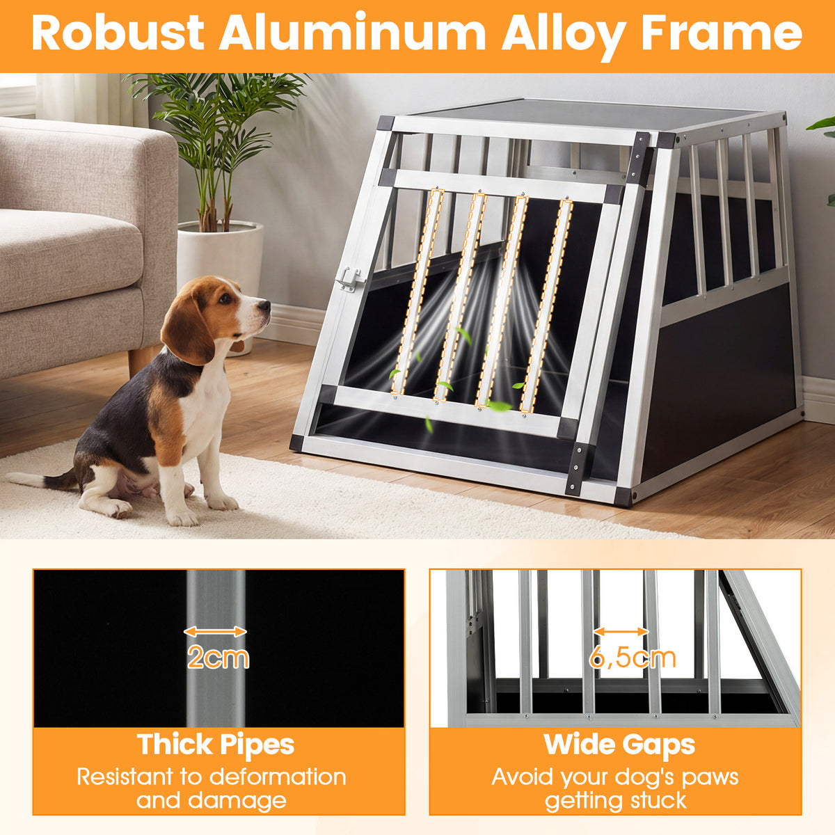 Aluminum Dog Transport Box with Lockable Door Divider for Small Puppy