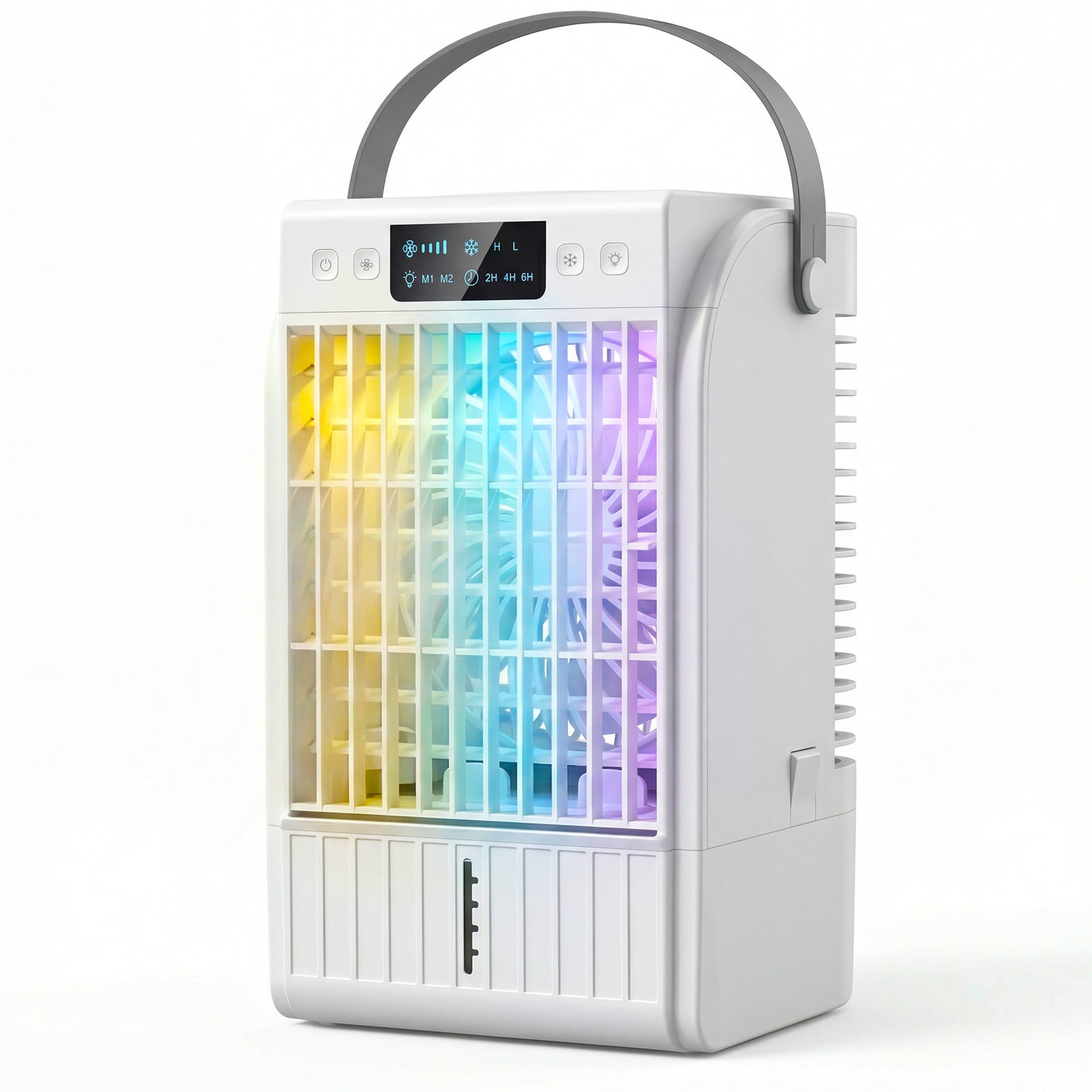 HOMCOM Portable Air Conditioner, 4-in-1 Mini Air Cooler with 4 Wind Speed, 2 Cool Mist, RGB 7 LED Light, White