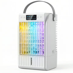 HOMCOM Portable Air Conditioner, 4-in-1 Mini Air Cooler with 4 Wind Speed, 2 Cool Mist, RGB 7 LED Light, White