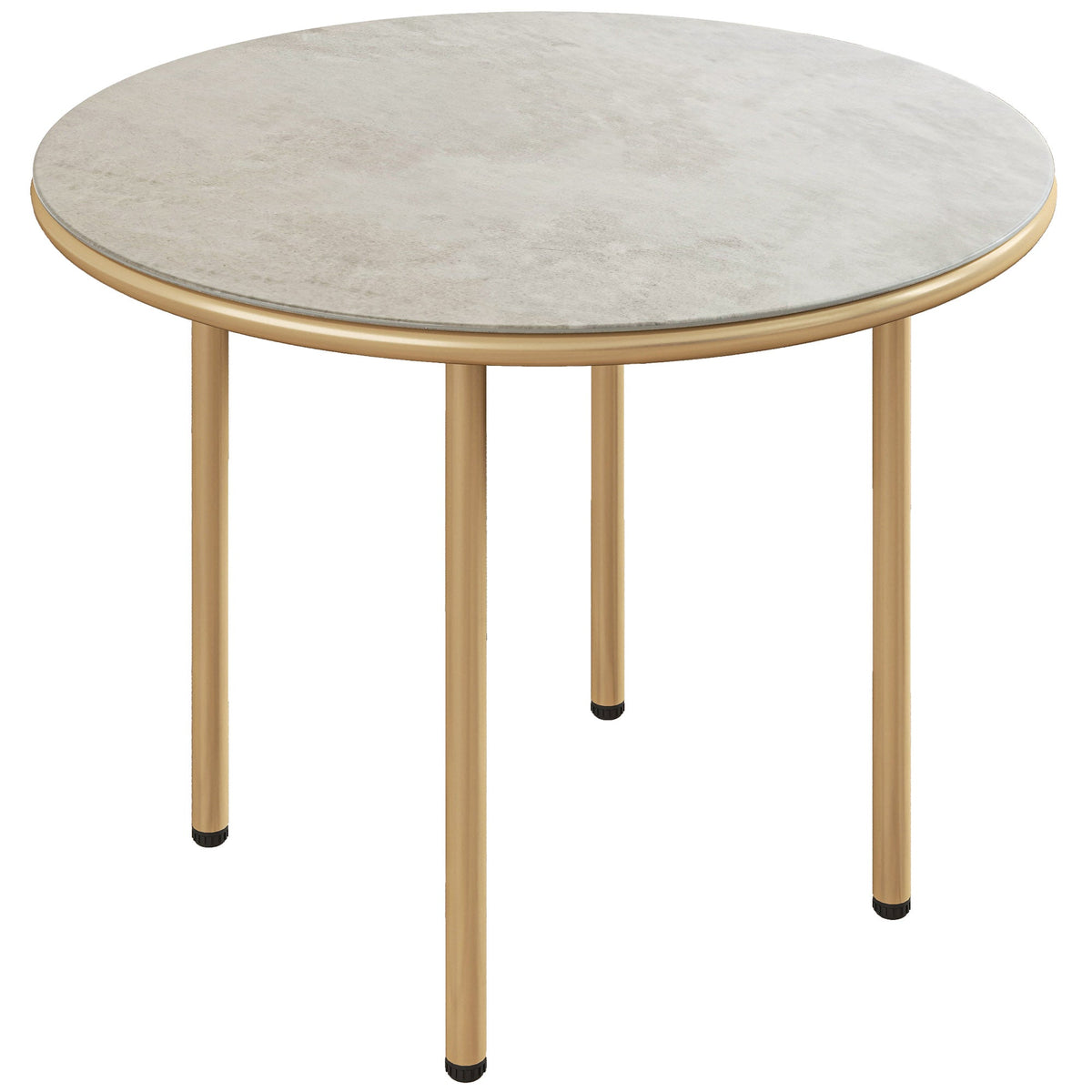 Outsunny Round Coffee Table, Modern End Side Table with Faux Marble Tempered Glass Top, Steel Frame for Living Room, Bedroom, Office, Beige