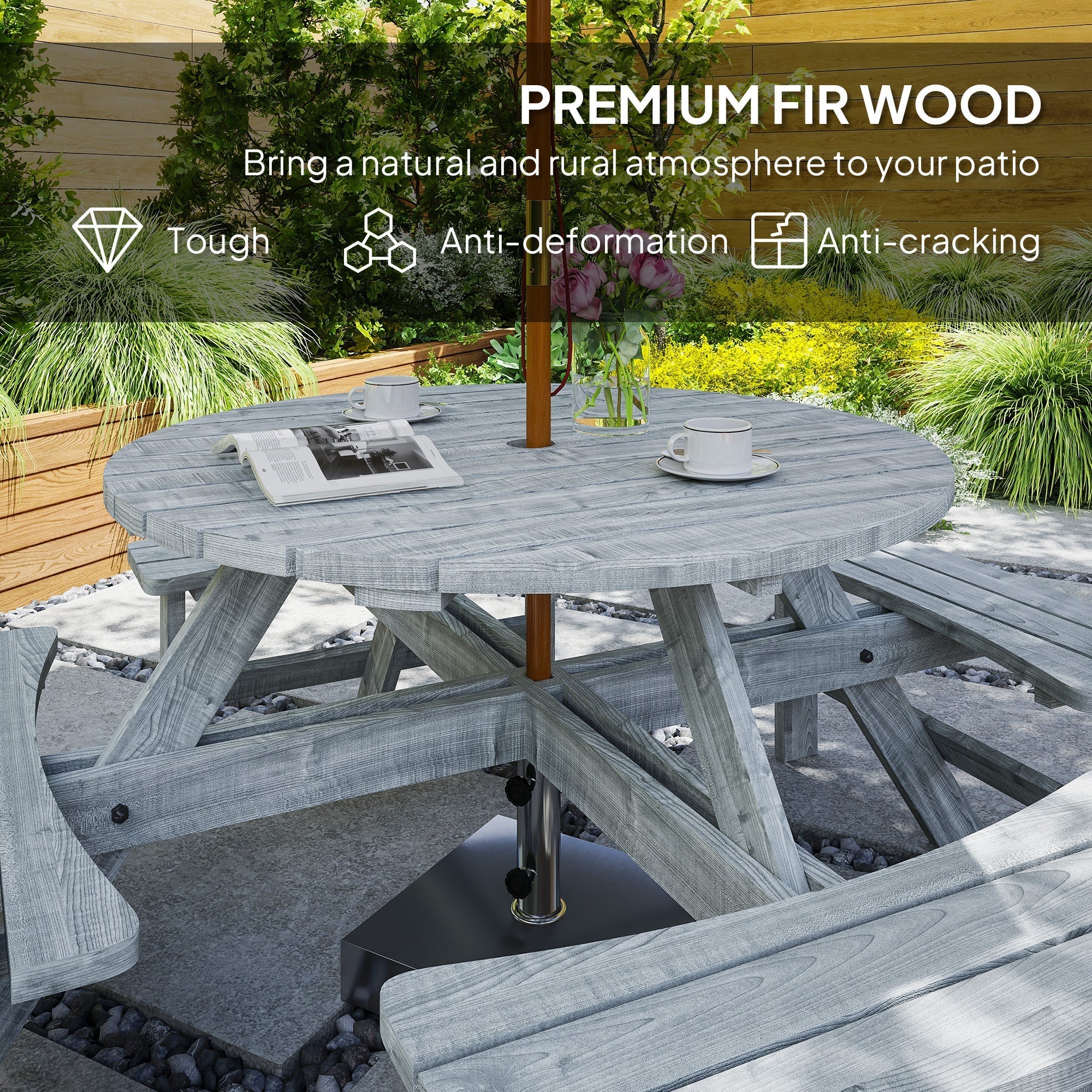 Outsunny 8-Seater Wooden Picnic Set-Fir Wood