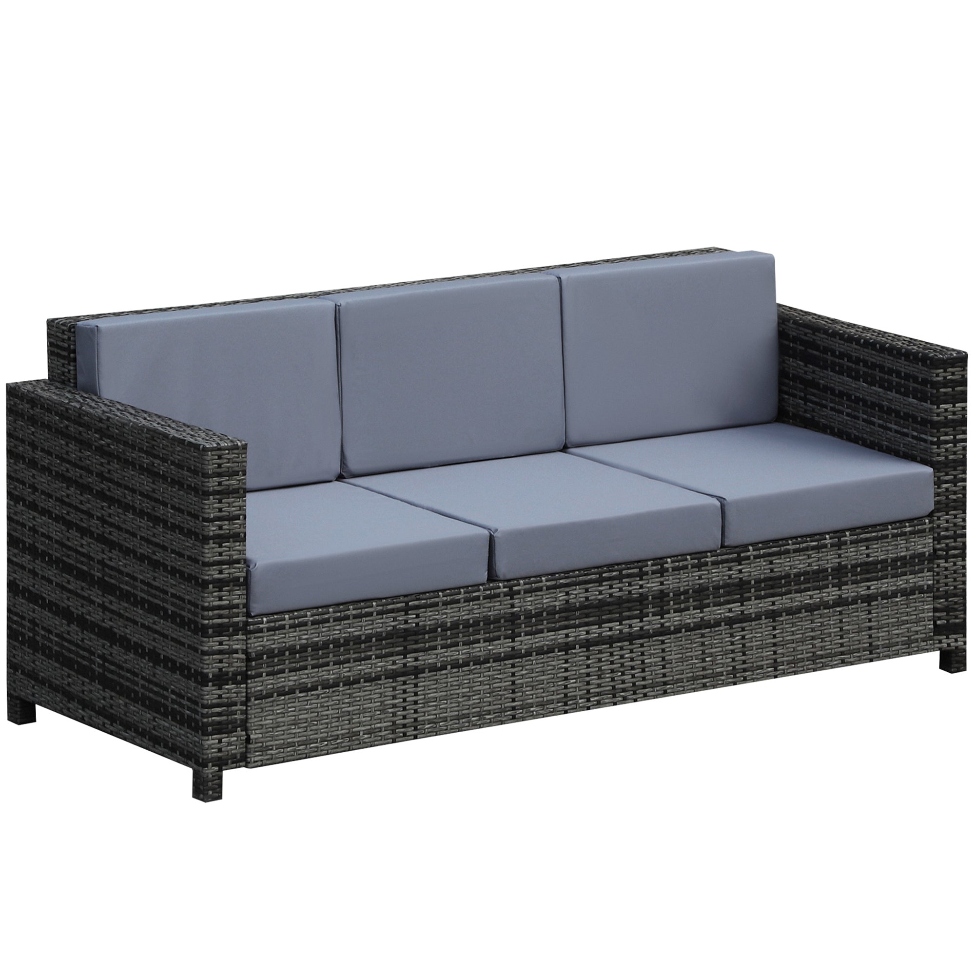 Outsunny 3 Seater All Weather Outdoor Sofa, Garden Rattan Sofa with Cushions and Mental Frame, Grey