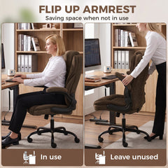HOMCOM Office Chair, Ergonomic Desk Chair with Flip-up Armrest, Pocket Springs, Swivel Wheels, Adjustable Height, Brown