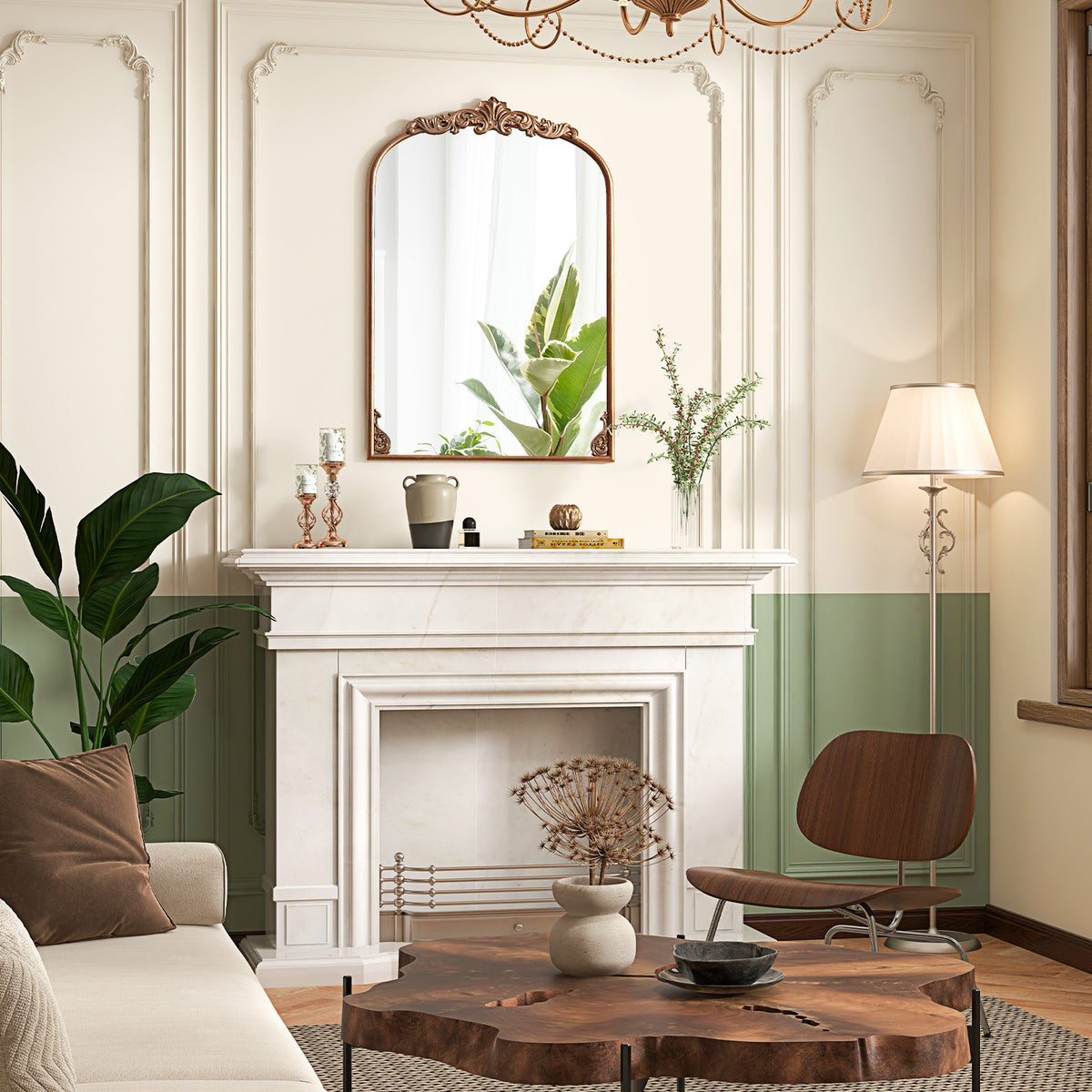 Antiqued Gold Wall Mirror with Baroque Ornate Frame L Size Gold