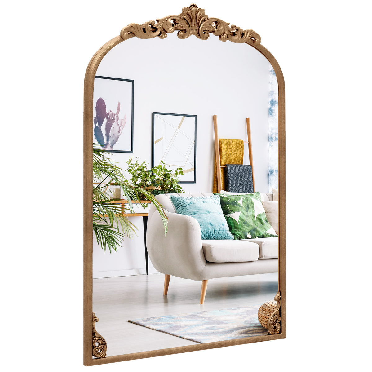 Antiqued Gold Wall Mirror with Baroque Ornate Frame L Size Gold