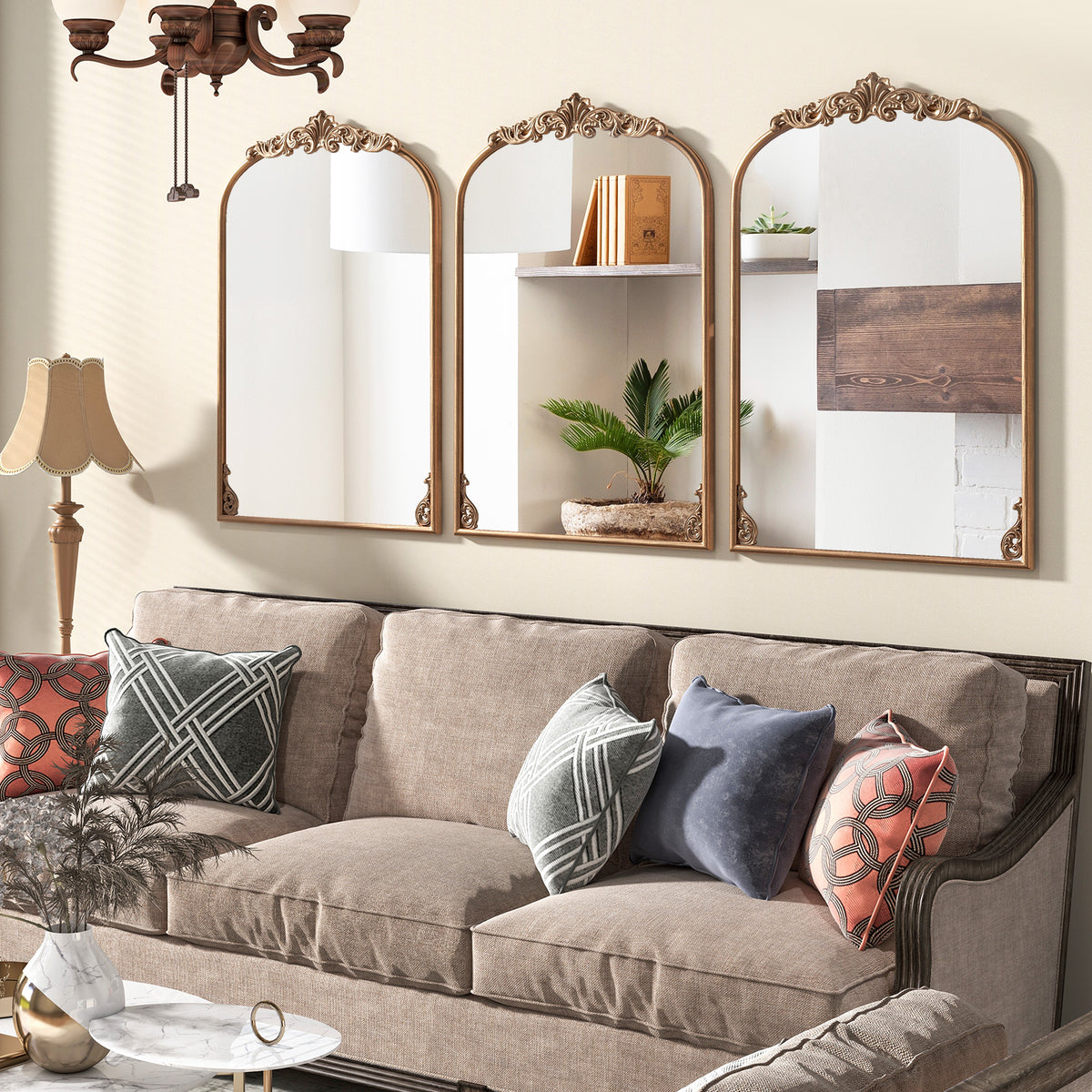 Antiqued Gold Wall Mirror with Baroque Ornate Frame L Size Gold
