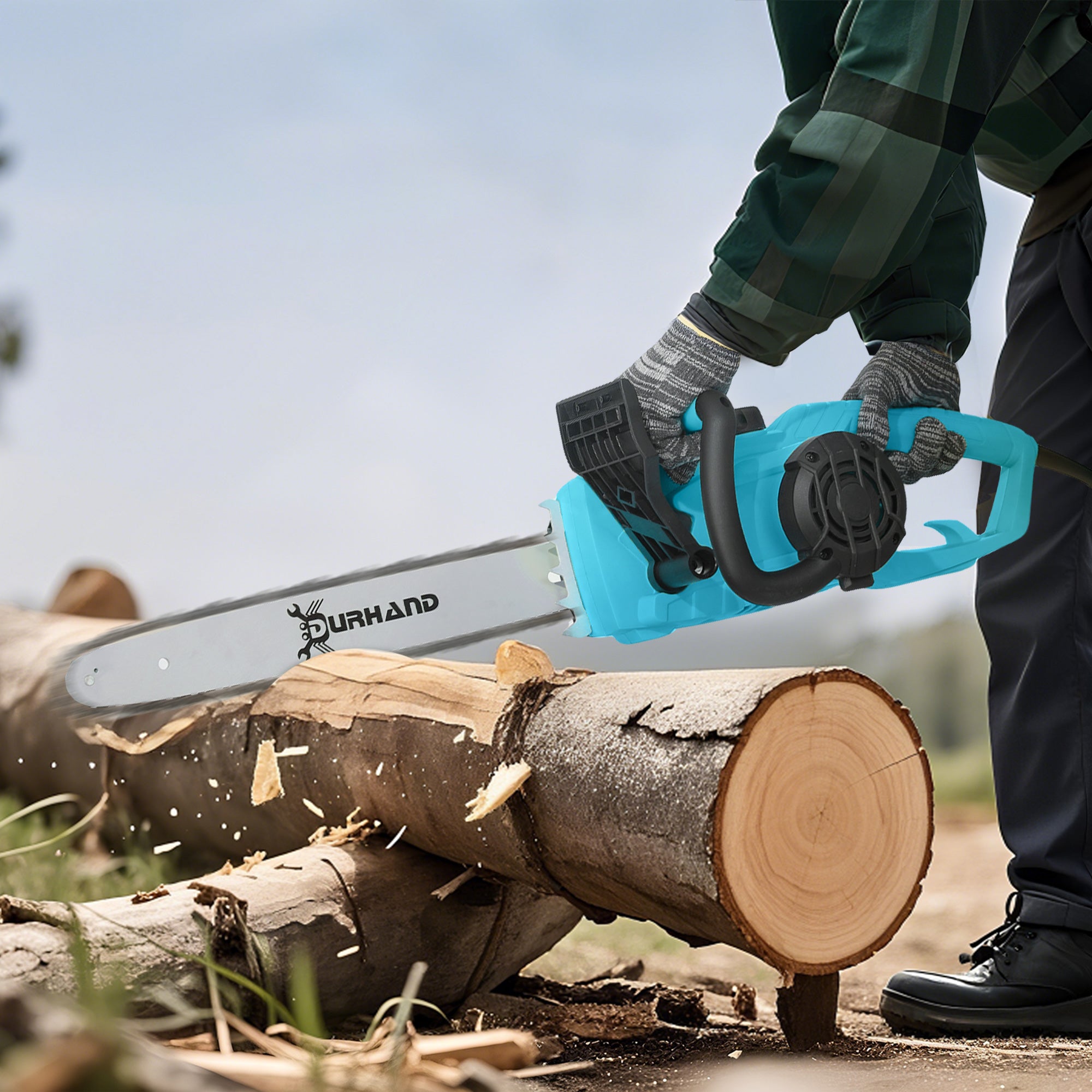 DURHAND Aluminium Chainsaw with Double Brake Protection and Bar Cover, 2000 W, 40 cm, for Wood, Trees and Branches, Blue
