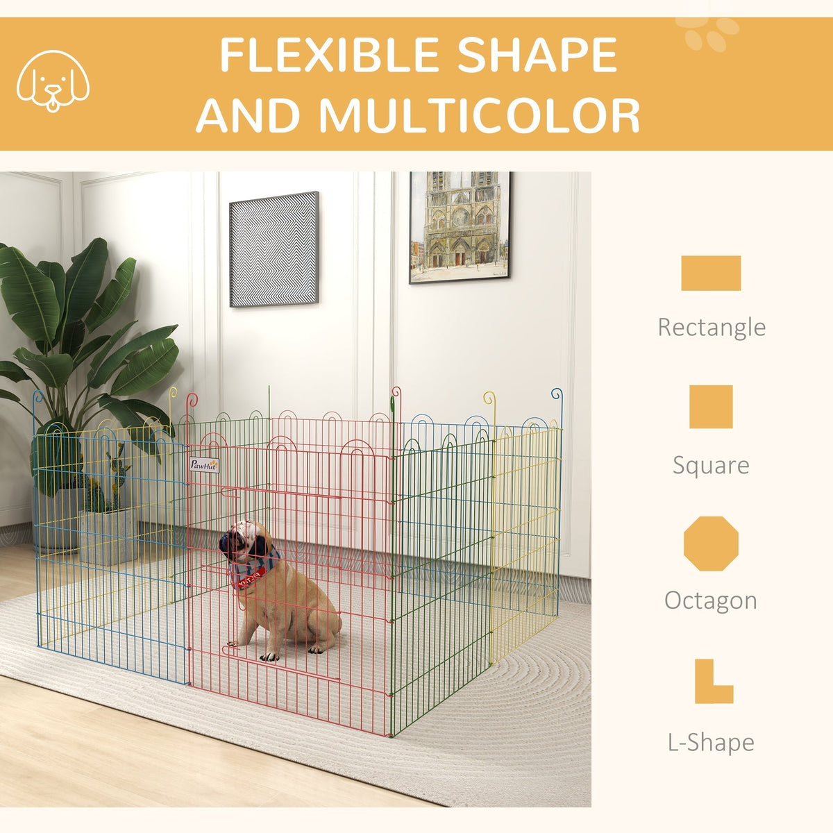 PawHut Pet Playpen Crate, with Eight Panels, Door, for Indoors and Outdoors, 60H x a156cm
