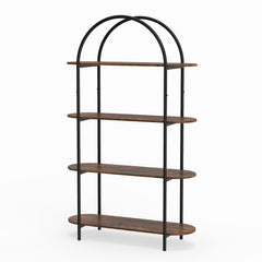 Arched Bookshelf 4-Tier Industrial Open Bookcase with Sturdy Metal Frame-Brown