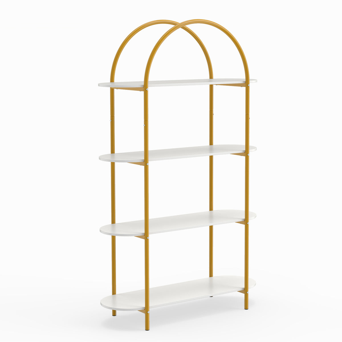 Arched Bookshelf 4-Tier Industrial Open Bookcase with Sturdy Metal Frame-White and Golden