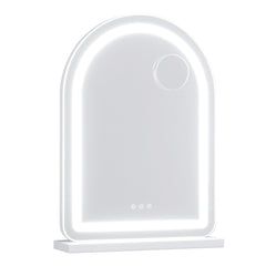 Arched Vanity Mirror with LED Lights and Removable Magnify Mirror for Makeup-White