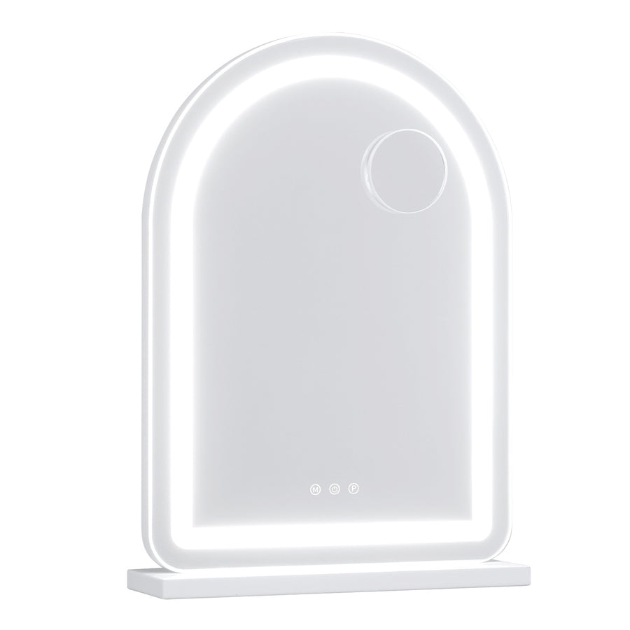 Arched Vanity Mirror with LED Lights and Removable Magnify Mirror for Makeup-White