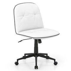 Armless Home Office Desk Chair with Adjustable Height and Smooth Rolling Wheels-White