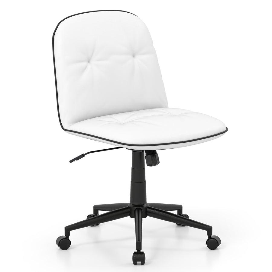 Armless Home Office Desk Chair with Adjustable Height and Smooth Rolling Wheels-White