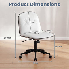 Armless Home Office Desk Chair with Adjustable Height and Smooth Rolling Wheels-White