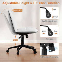 Armless Home Office Desk Chair with Adjustable Height and Smooth Rolling Wheels-White