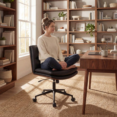 Armless Office Chair with Swivel Wheels & Curved Backrest for Home Office-Black