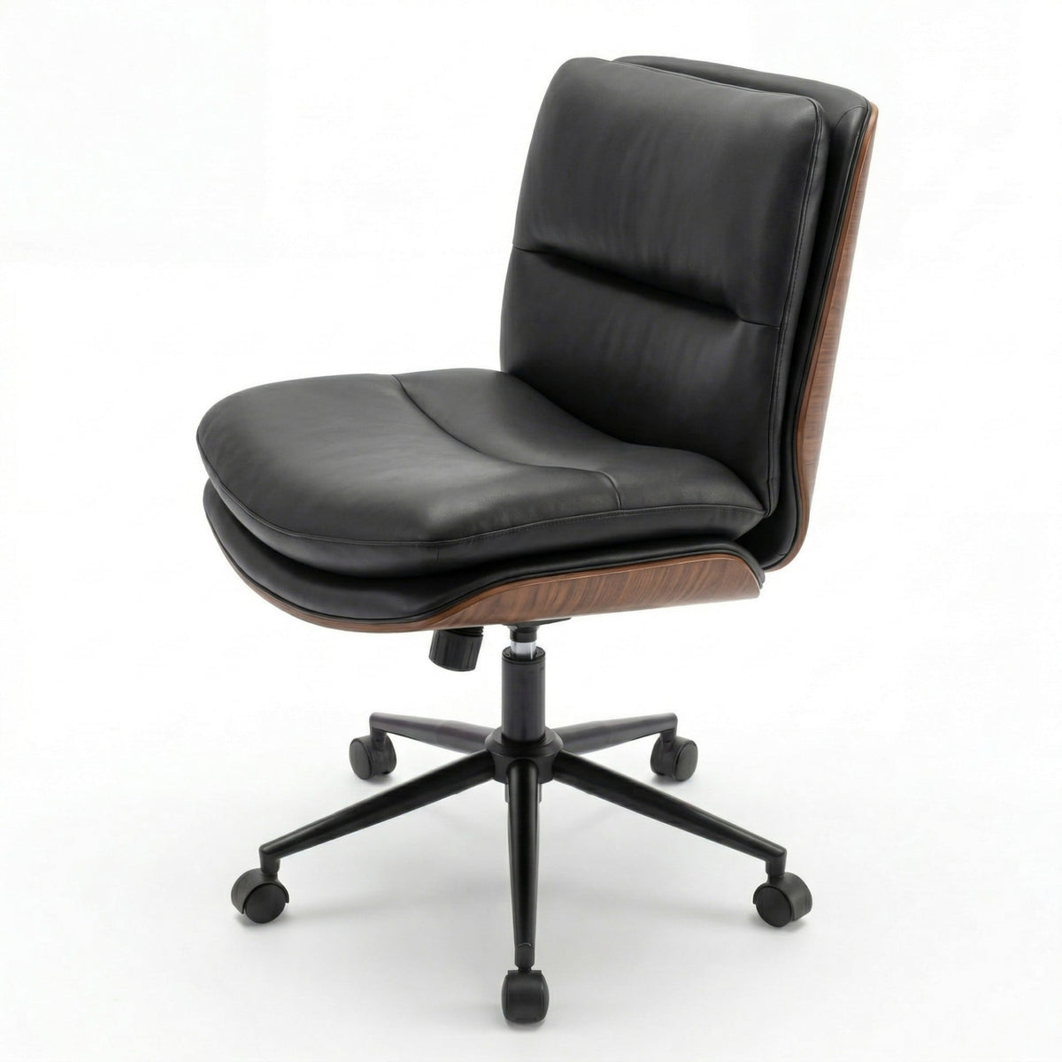 Armless Office Chair with Swivel Wheels & Curved Backrest for Home Office-Black