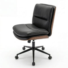 Armless Office Chair with Swivel Wheels & Curved Backrest for Home Office-Black