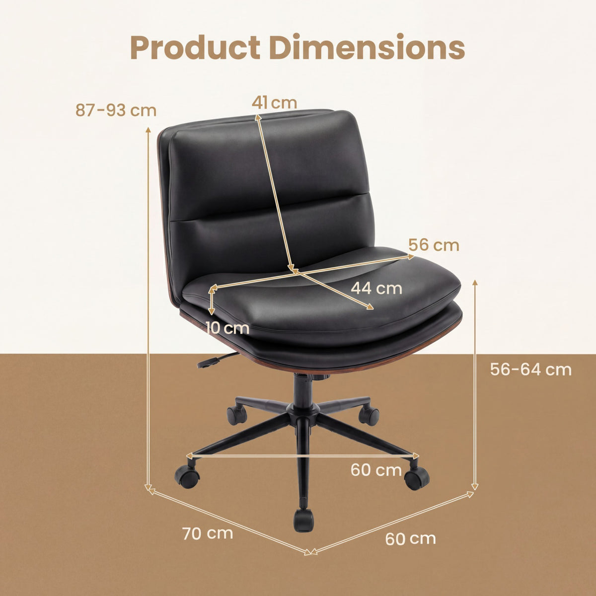 Armless Office Chair with Swivel Wheels & Curved Backrest for Home Office-Black