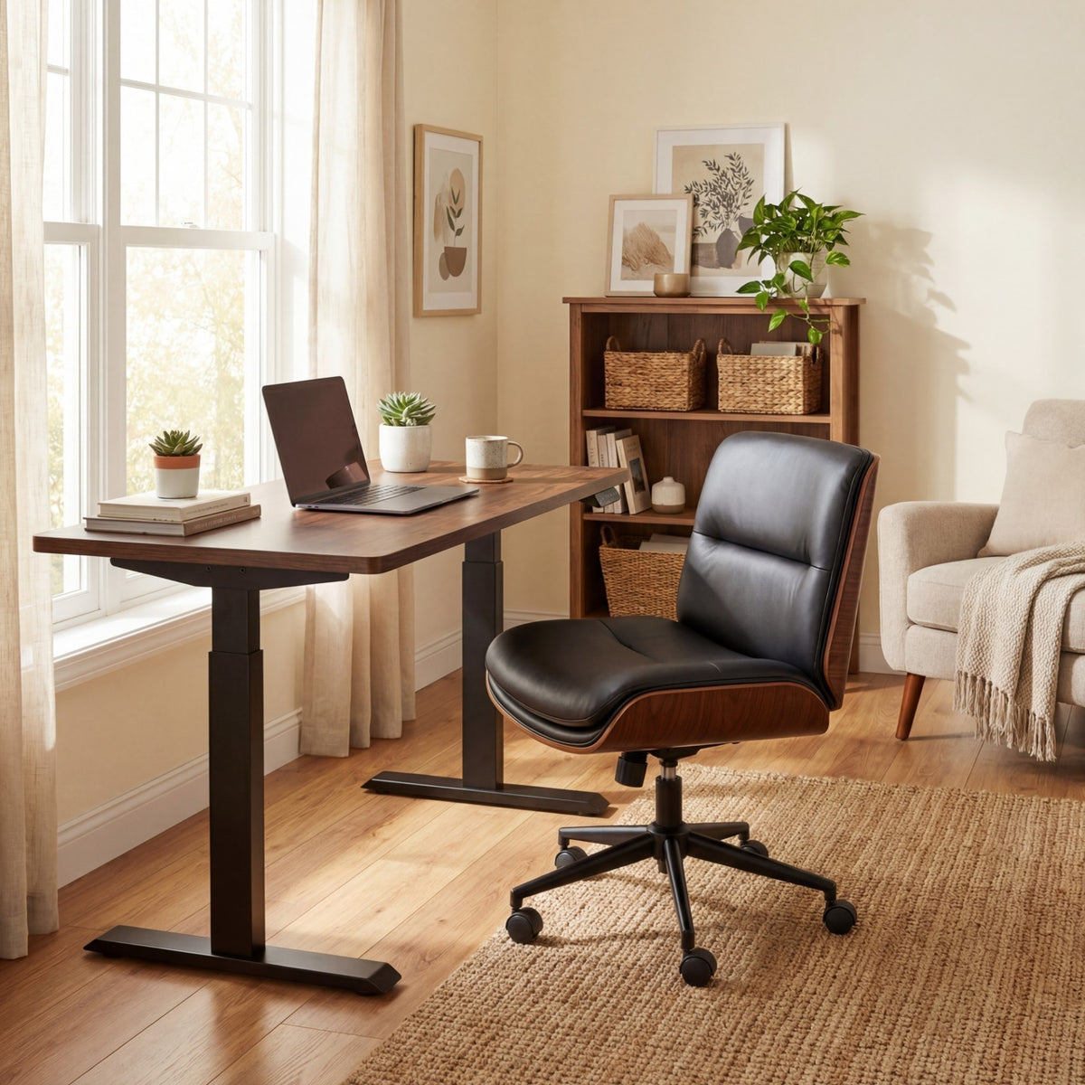 Armless Office Chair with Swivel Wheels & Curved Backrest for Home Office-Black