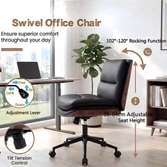 Armless Office Chair with Swivel Wheels & Curved Backrest for Home Office-Black