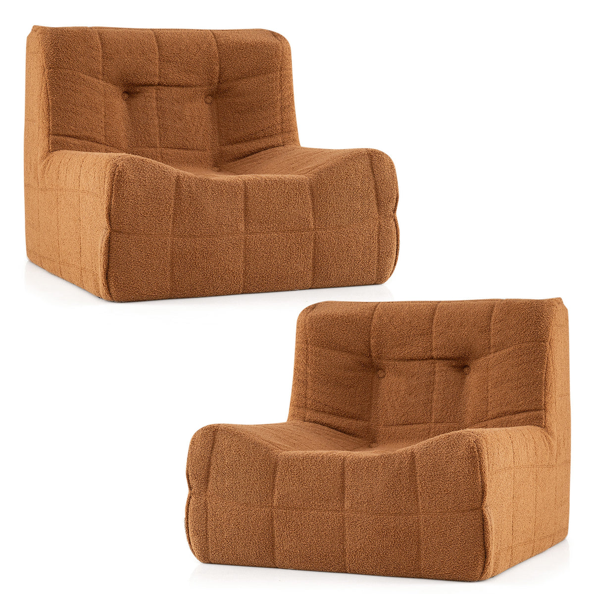 Armless Upholstered Lazy Floor Sofa with Soft Teddy Fleece Cover-Rustic Brown