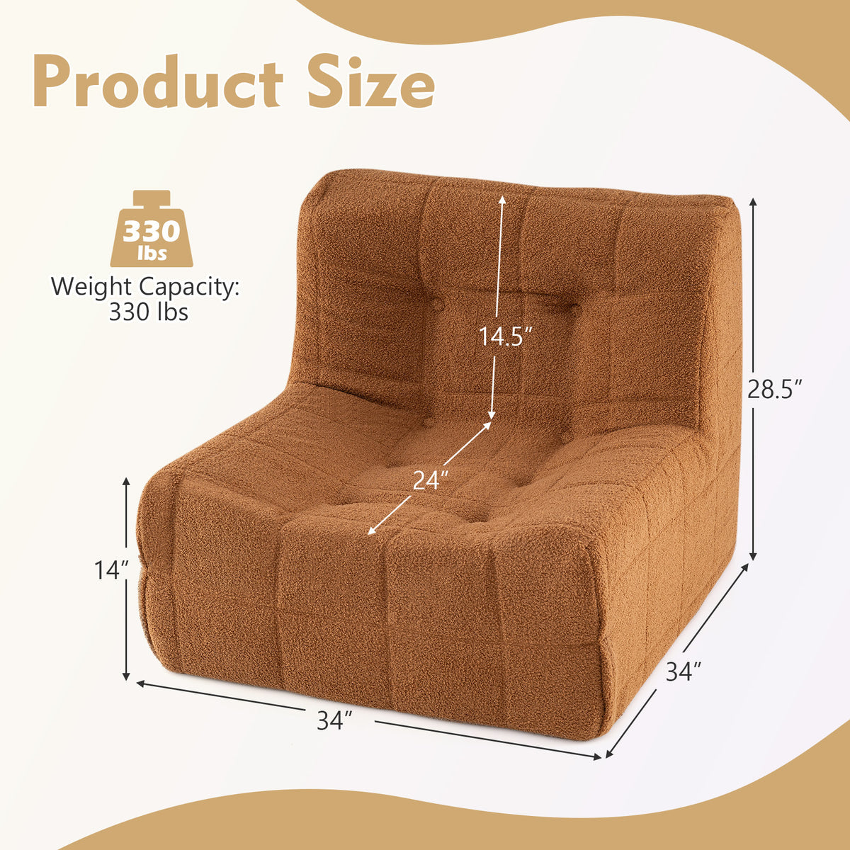 Armless Upholstered Lazy Floor Sofa with Soft Teddy Fleece Cover-Rustic Brown
