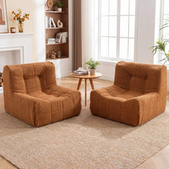 Armless Upholstered Lazy Floor Sofa with Soft Teddy Fleece Cover-Rustic Brown