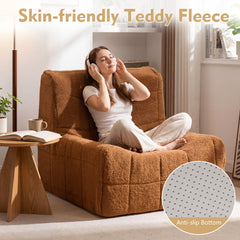 Armless Upholstered Lazy Floor Sofa with Soft Teddy Fleece Cover-Rustic Brown