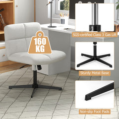 White faux fur office chair with black metal base and non-slip foot pads