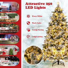 Pre-Lit Snow Flocked Christmas Tree with Warm-White LED Lights-6 ft