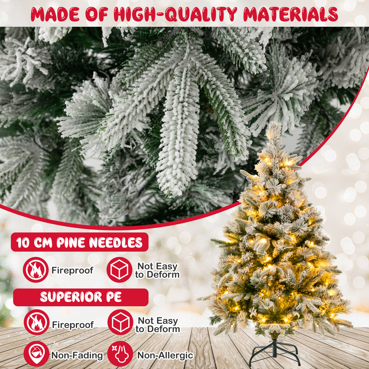 Pre-Lit Snow Flocked Christmas Tree with Warm-White LED Lights-4.5 ft