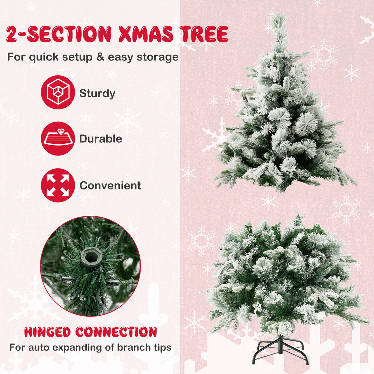 Pre-Lit Snow Flocked Christmas Tree with Warm-White LED Lights-4.5 ft