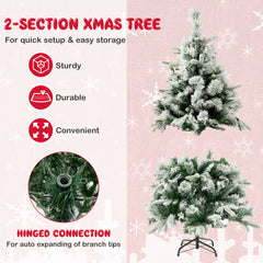 Pre-Lit Snow Flocked Christmas Tree with Warm-White LED Lights-4.5 ft