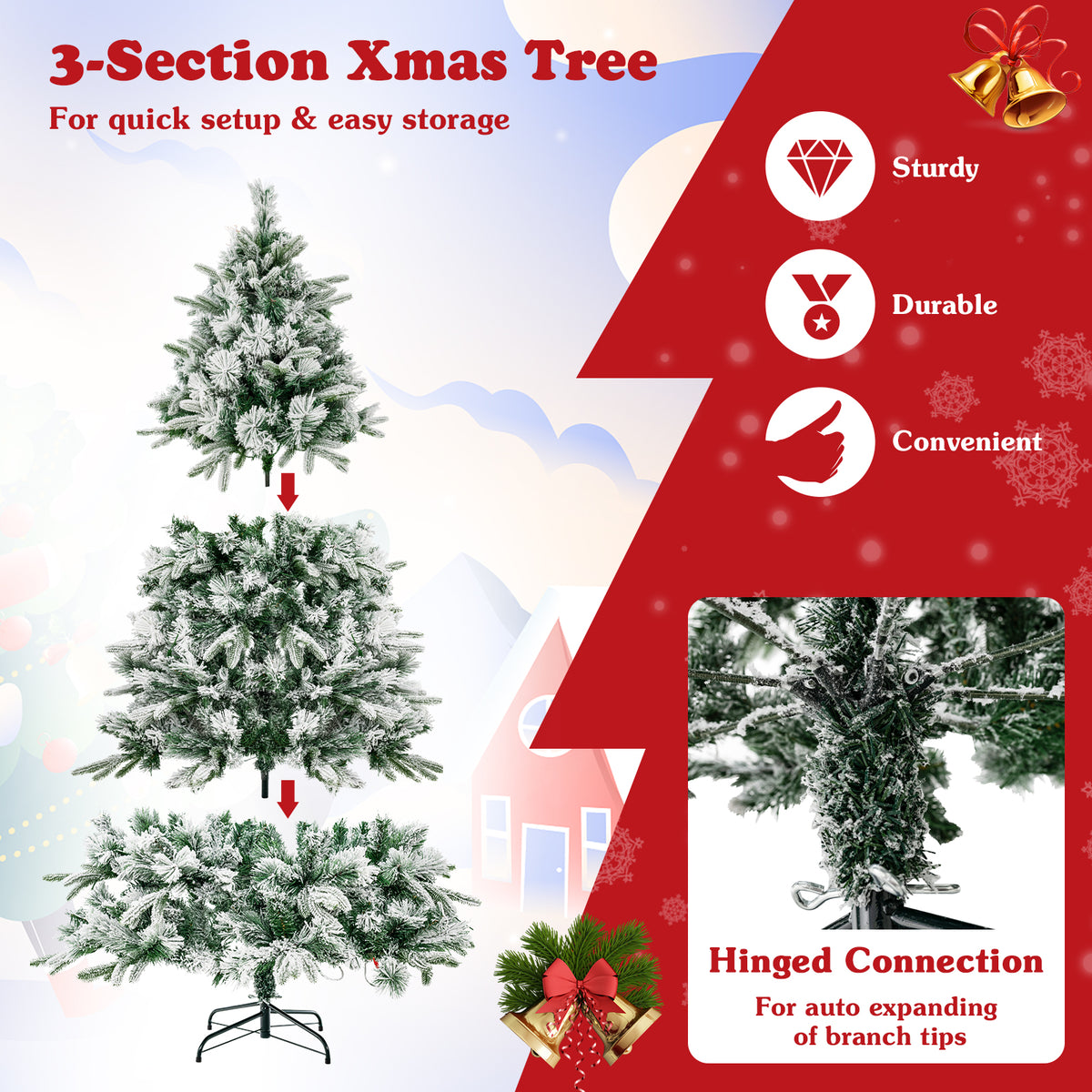 Pre-Lit Snow Flocked Christmas Tree with Warm-White LED Lights-6 ft