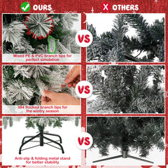Pre-Lit Snow Flocked Christmas Tree with Warm-White LED Lights-4.5 ft