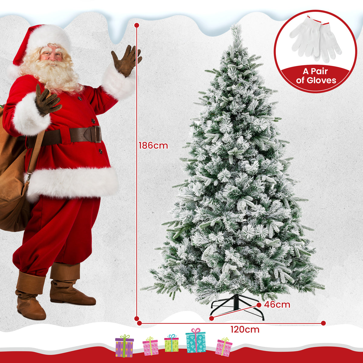 Pre-Lit Snow Flocked Christmas Tree with Warm-White LED Lights-6 ft