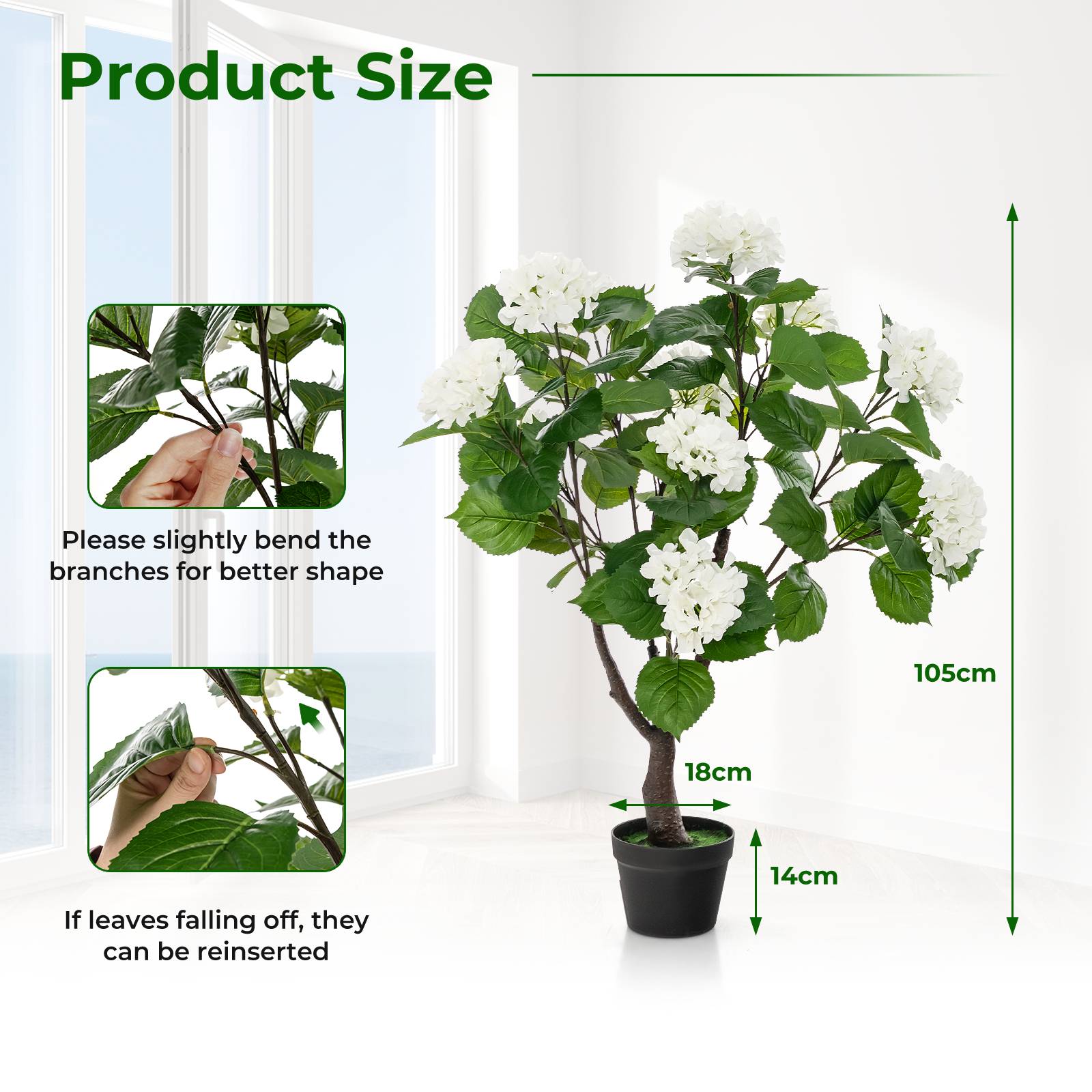 Artificial Hydrangea Tree with 11 White Flowers-1 Piece