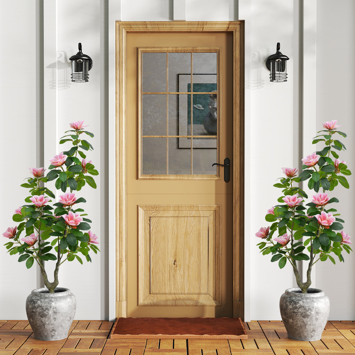 Artificial Magnolia Tree Faux Flower Plant in Nursery Pot-Pink