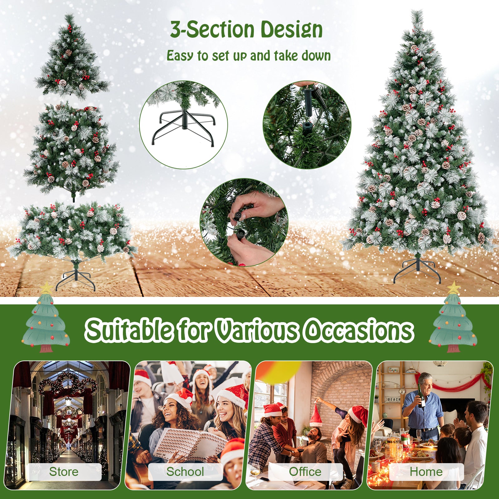 6/7 Feet Artificial Xmas Tree with Fiber Optics and 8 Lighting Modes-7 ft