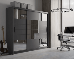 Graphite Mirrored Sliding Door Wardrobe 250cm – LEIGHTON