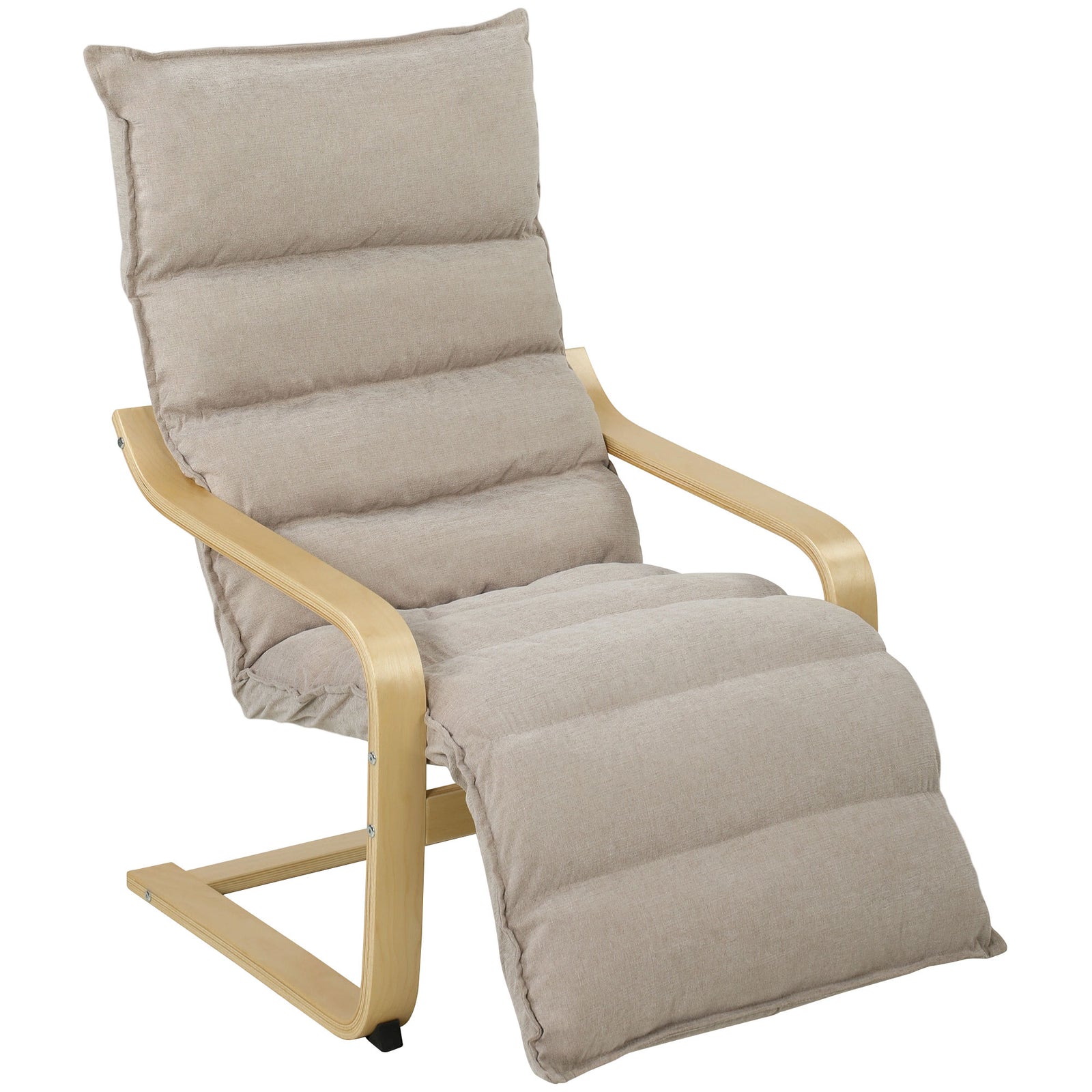 HOMCOM Curved Wooden Accent Chair, Armchair with Adjustable Footrest, Light Brown