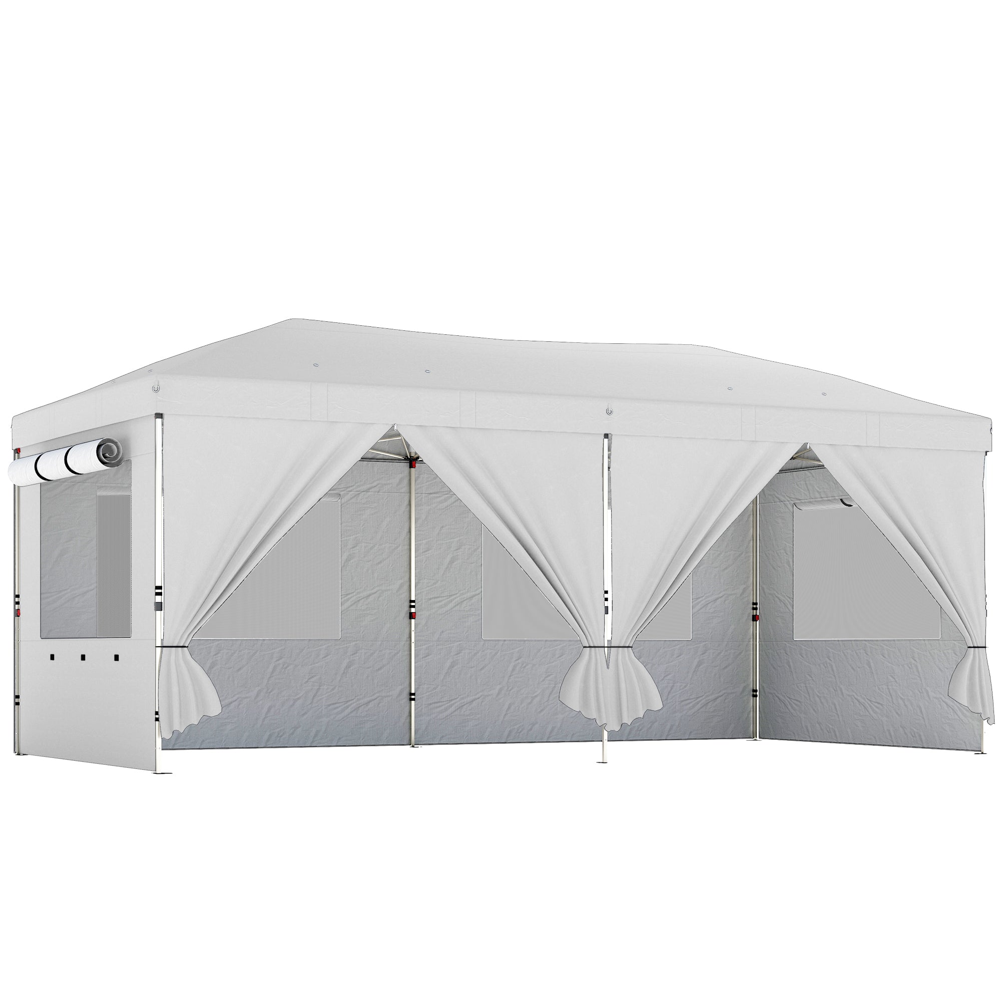 Outsunny 3 x 6 m Pop Up Canopy with UV50+ Protection Garden Gazebo with 6 Sidewalls, White