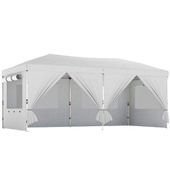 Outsunny 3 x 6 m Pop Up Canopy with UV50+ Protection Garden Gazebo with 6 Sidewalls, White